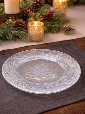 VTG Arcoroc Christmas Tree Salad Plates Set of 8 Clear Glass Holiday Dish